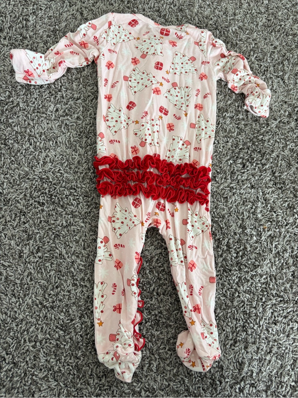 Caden Lane Pink Holiday Tree Ruffle Footie - Picture 4 of 4